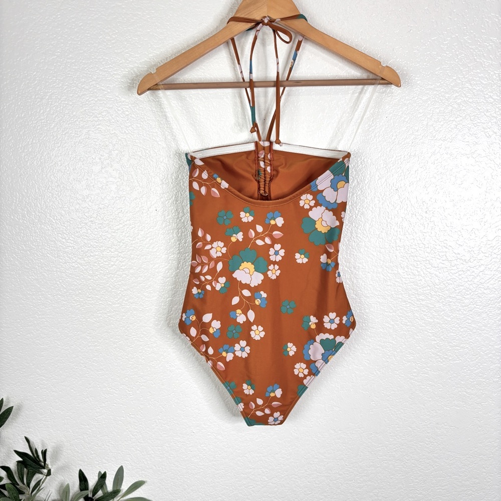 Strapless Floral One-Piece Swimsuit - Rust Floral - Picture 6 of 11